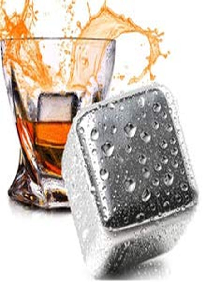 Divinext Stainless Steel Pack of 8 Reusable Ice Cubes with Tongs Whisky Rocks,2.5 X 2.5 X 2.5 cm, Silver - Image 3